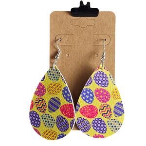 Easter Egg Earrings Faux Leather Teardrop Dangle Spring Holiday Jewelry Colorful